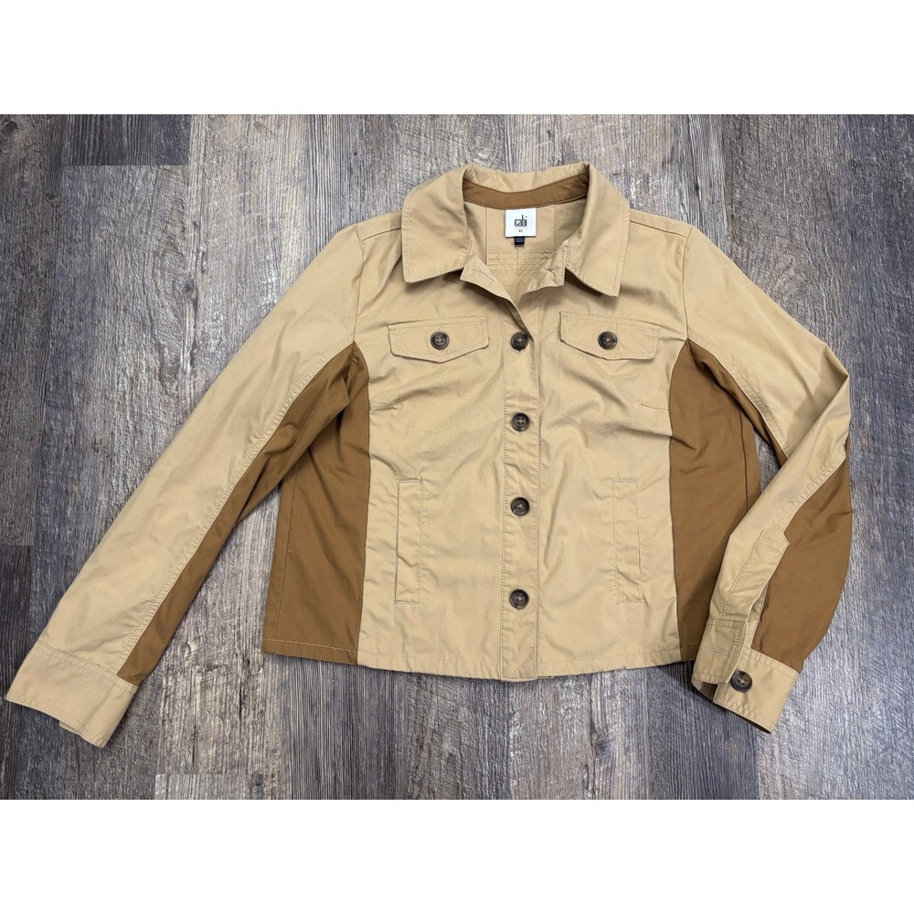 Cabi Compass Jacket Tan Brown Colorblock Utility Button Front XS 4301